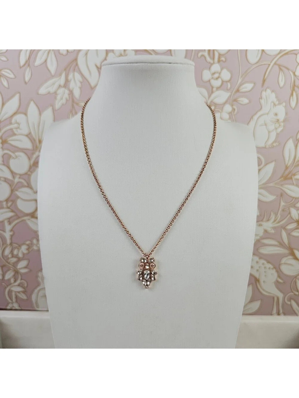 Kate Spade Owl Pendant Necklace Rose Gold Tone Crystal 15-18 Inch
